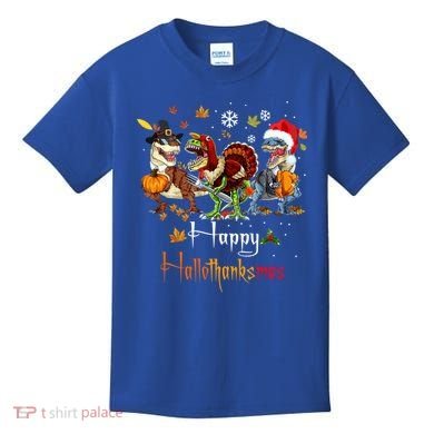 Happy Hallothanksmas Dinosaurs T Rex Turkey Costume Gift Kids T-Shirt