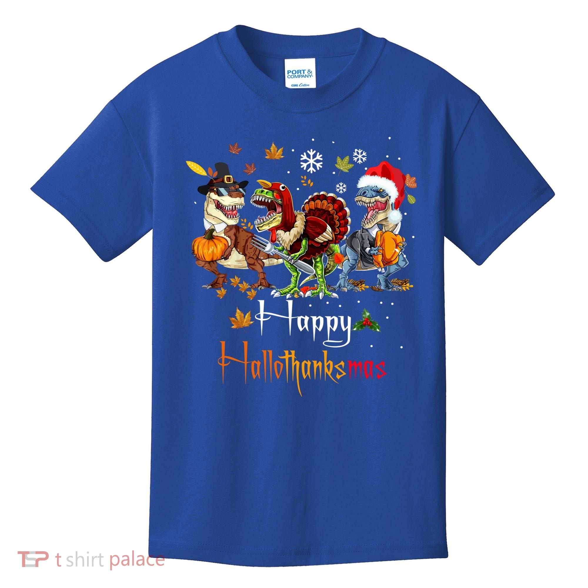 Happy Hallothanksmas Dinosaurs T Rex Turkey Costume Gift Kids T-Shirt