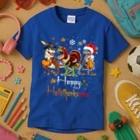 Happy Hallothanksmas Dinosaurs T Rex Turkey Costume Gift Kids T-Shirt thumb 3