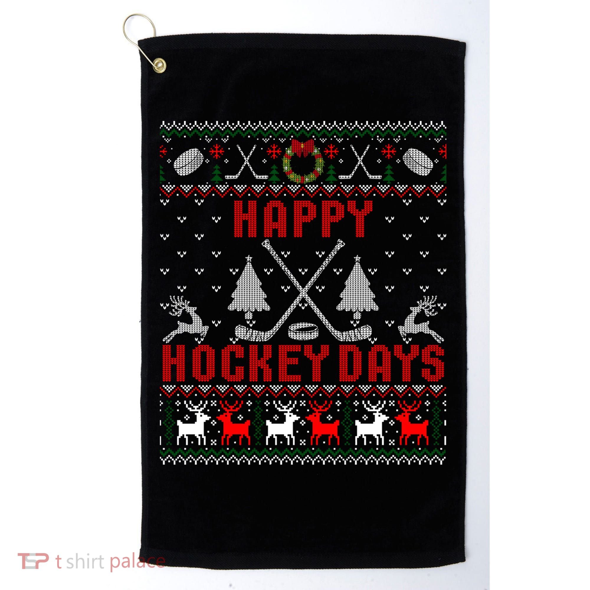 Happy Hockey Days Funny Ugly Christmas Sweater Gift Golf Towel