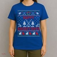 Happy Hockey Days Funny Ugly Christmas Sweater Gift T-Shirt thumb 4
