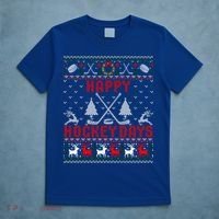 Happy Hockey Days Funny Ugly Christmas Sweater Gift T-Shirt thumb 5