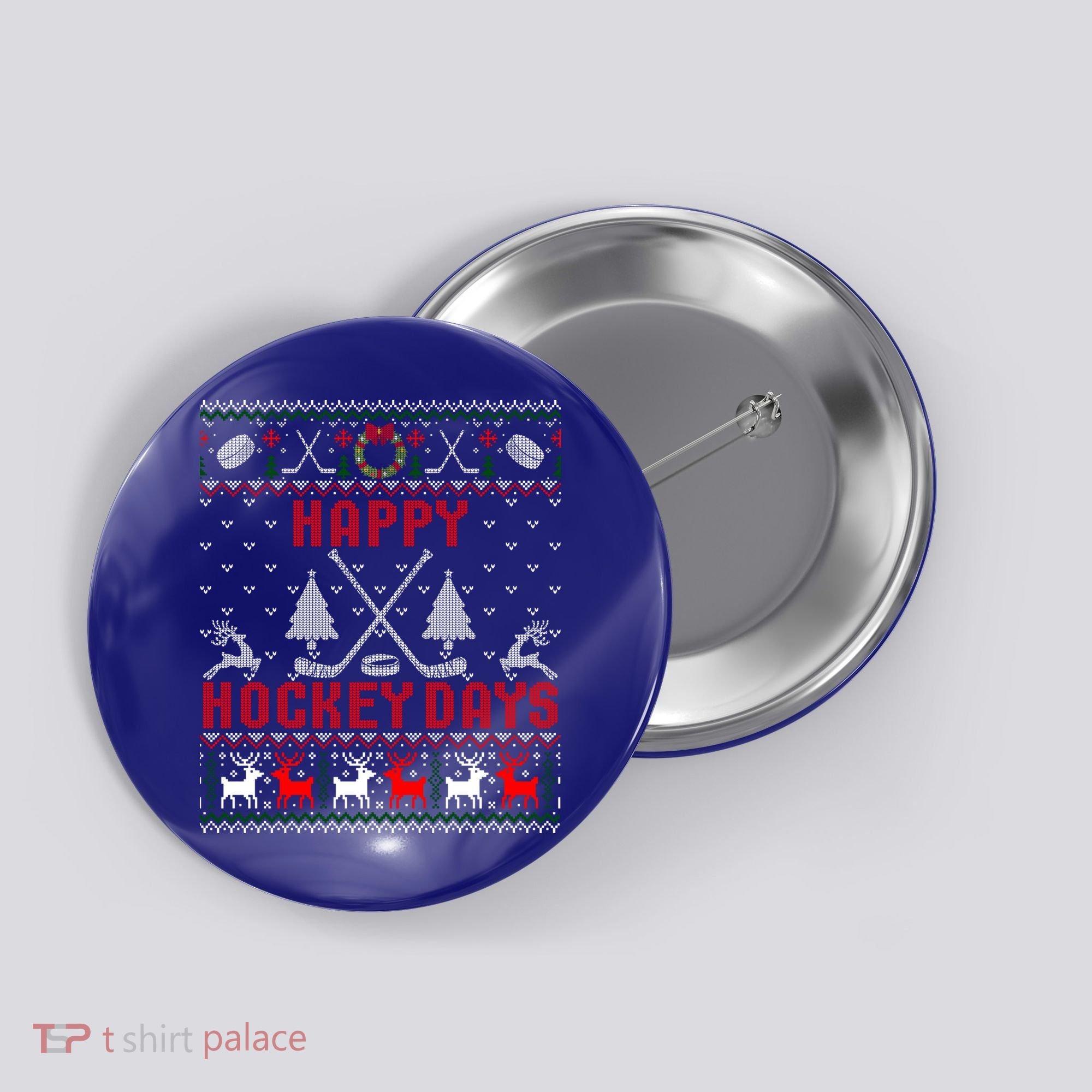 Happy Hockey Days Funny Ugly Christmas Sweater Gift Button