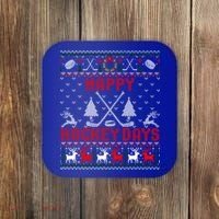 Happy Hockey Days Funny Ugly Christmas Sweater Gift Coaster thumb 0