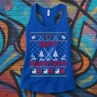 Happy Hockey Days Funny Ugly Christmas Sweater Gift Women's Tank Top thumb 3