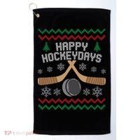 Happy Hockey Days Ugly Christmas Cool Gift Cool Gift Golf Towel thumb 0
