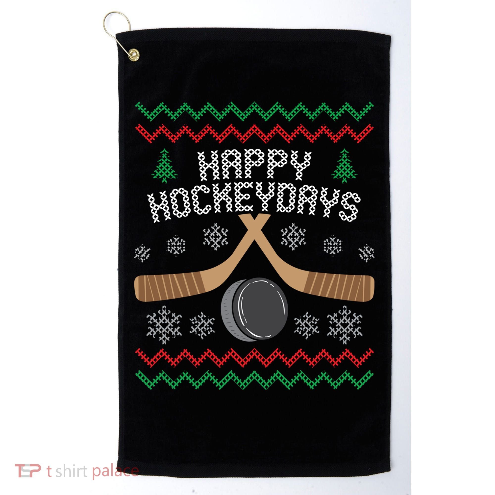 Happy Hockey Days Ugly Christmas Cool Gift Cool Gift Golf Towel