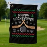 Happy Hockey Days Ugly Christmas Cool Gift Cool Gift Golf Towel thumb 1