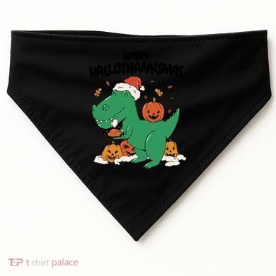 Happy Hallothanksmas Dinosaur Holiday USA-Made Doggie Bandana