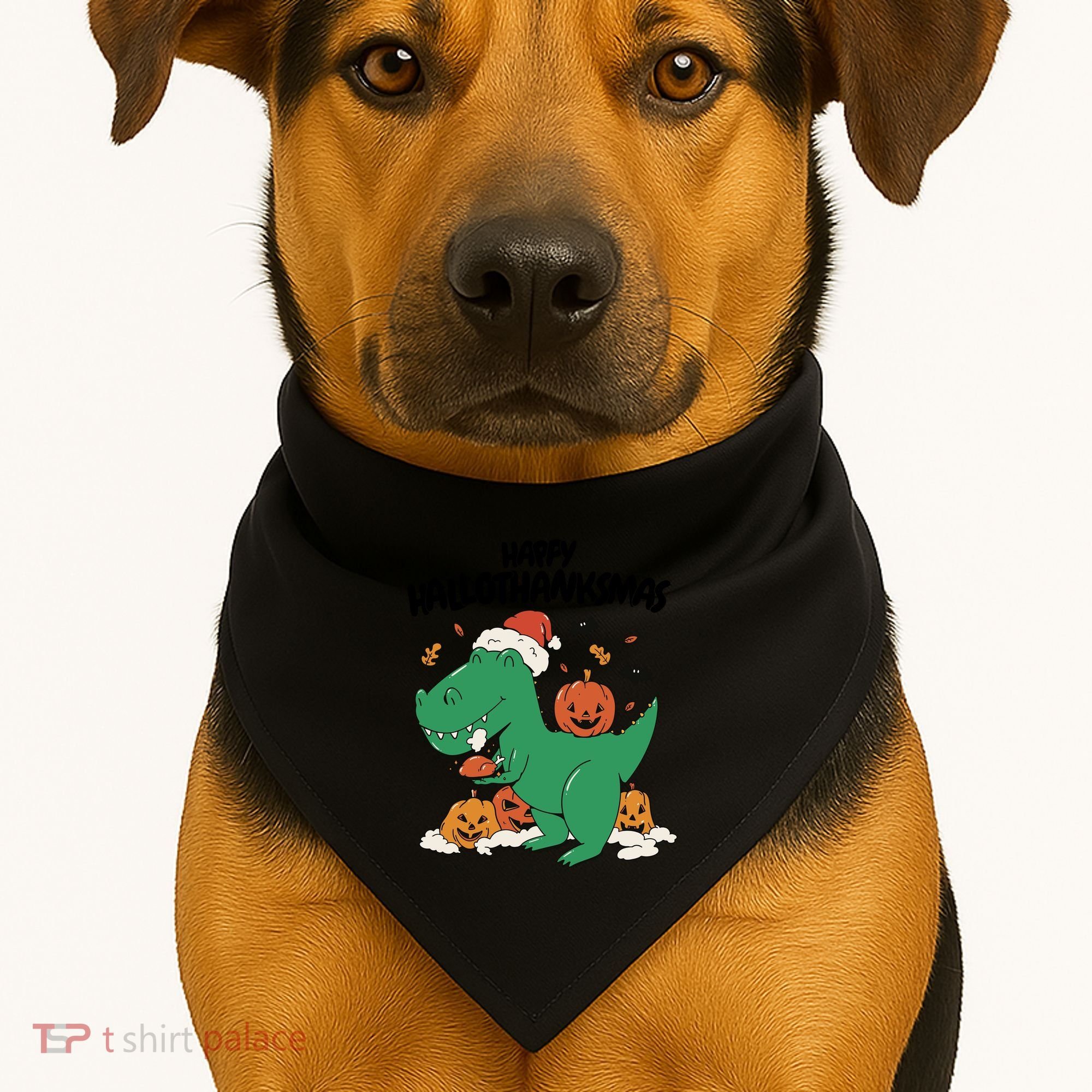 Happy Hallothanksmas Dinosaur Holiday USA-Made Doggie Bandana
