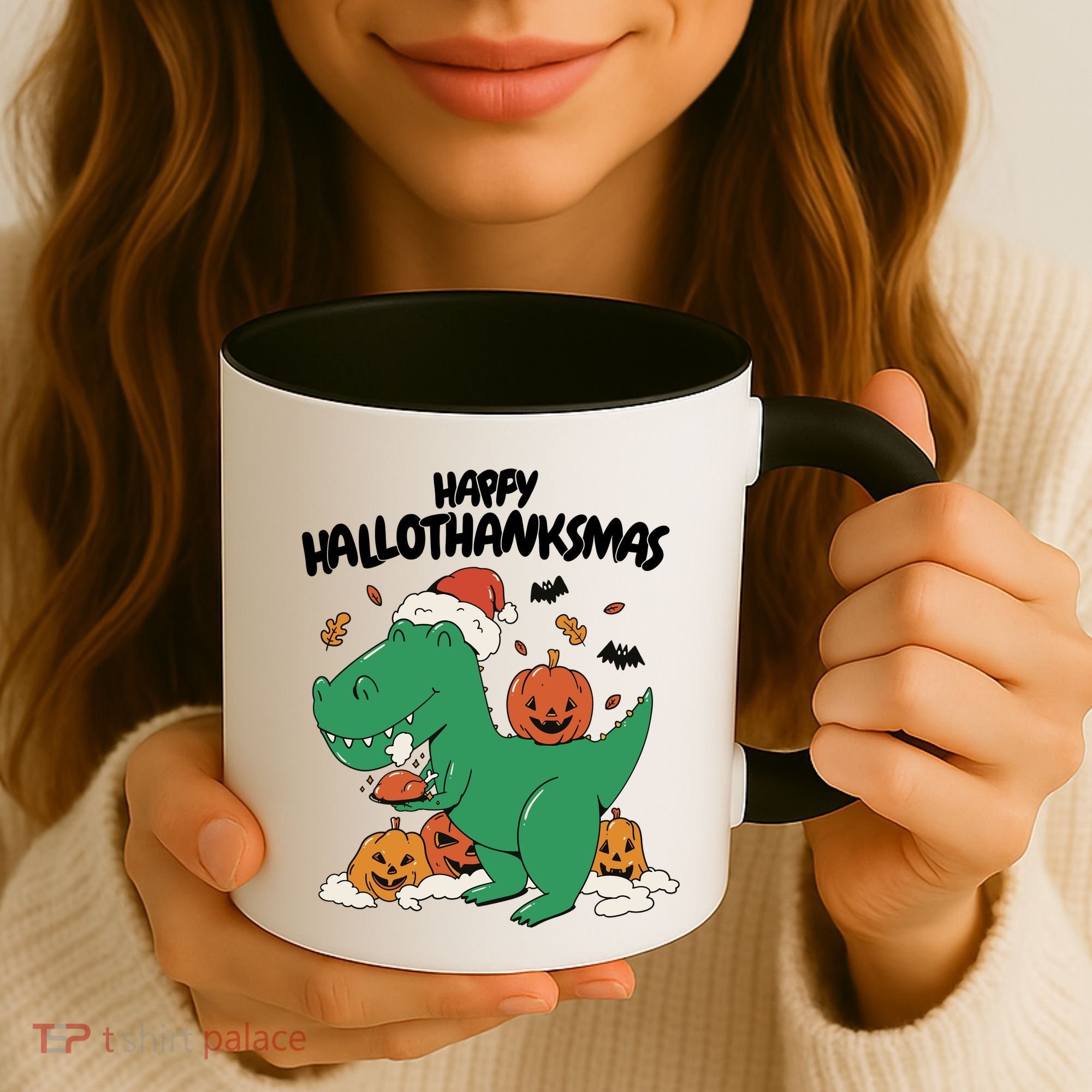 Happy Hallothanksmas Dinosaur Holiday Coffee Mug