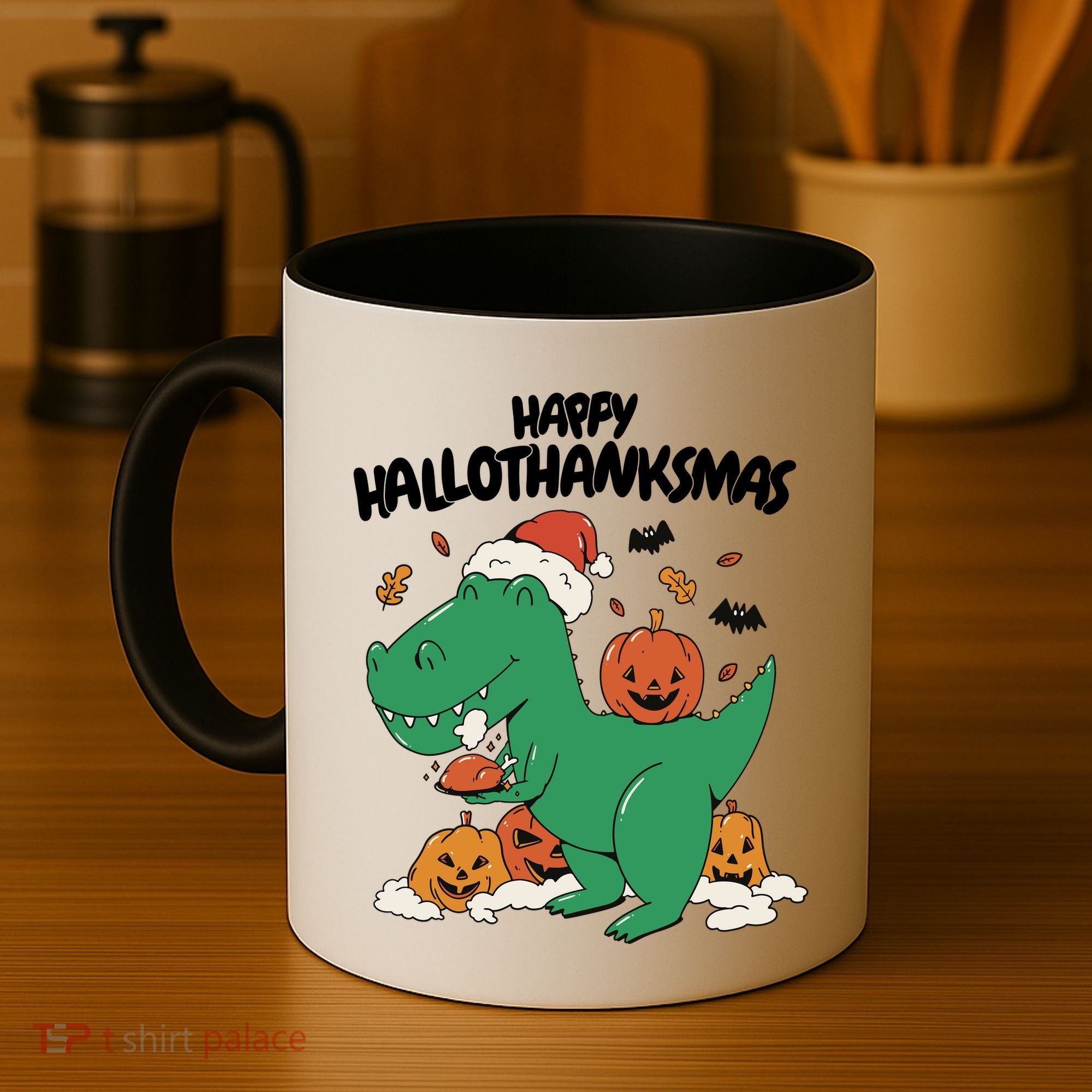 Happy Hallothanksmas Dinosaur Holiday Coffee Mug