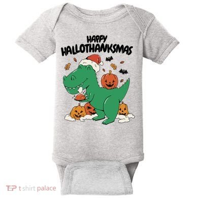 Happy Hallothanksmas Dinosaur Holiday Baby Bodysuit