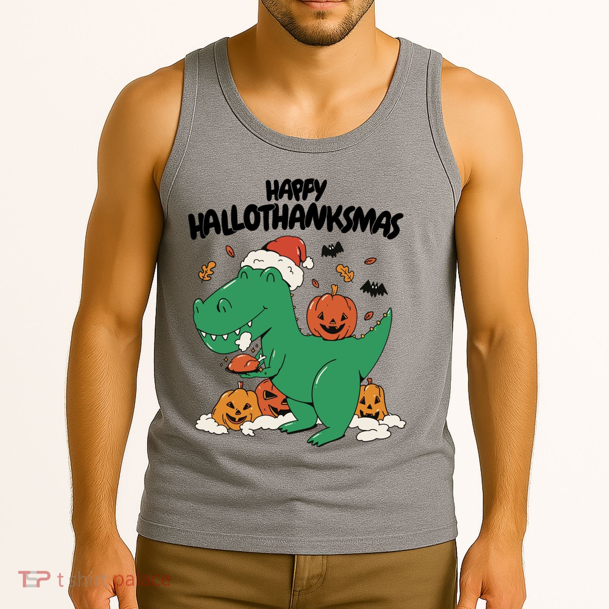 Happy Hallothanksmas Dinosaur Holiday Tank Top