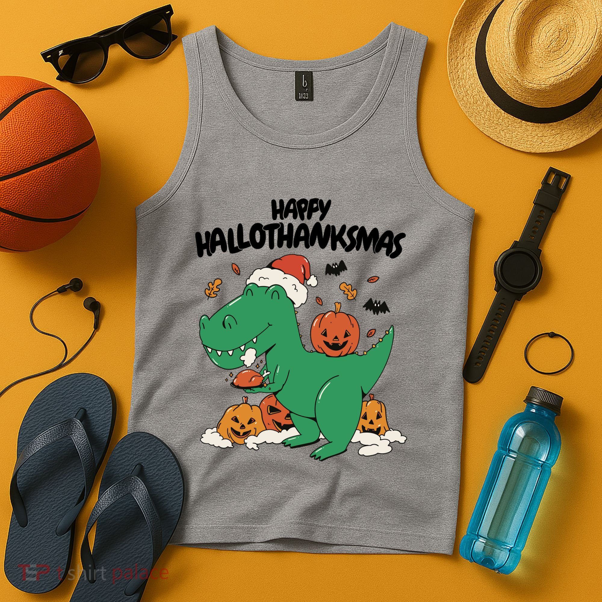 Happy Hallothanksmas Dinosaur Holiday Tank Top