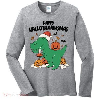 Happy Hallothanksmas Dinosaur Holiday Women's Long Sleeve Shirt
