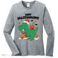 Happy Hallothanksmas Dinosaur Holiday Women's Long Sleeve Shirt thumb 0