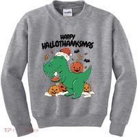 Happy Hallothanksmas Dinosaur Holiday Kids Sweatshirt thumb 0