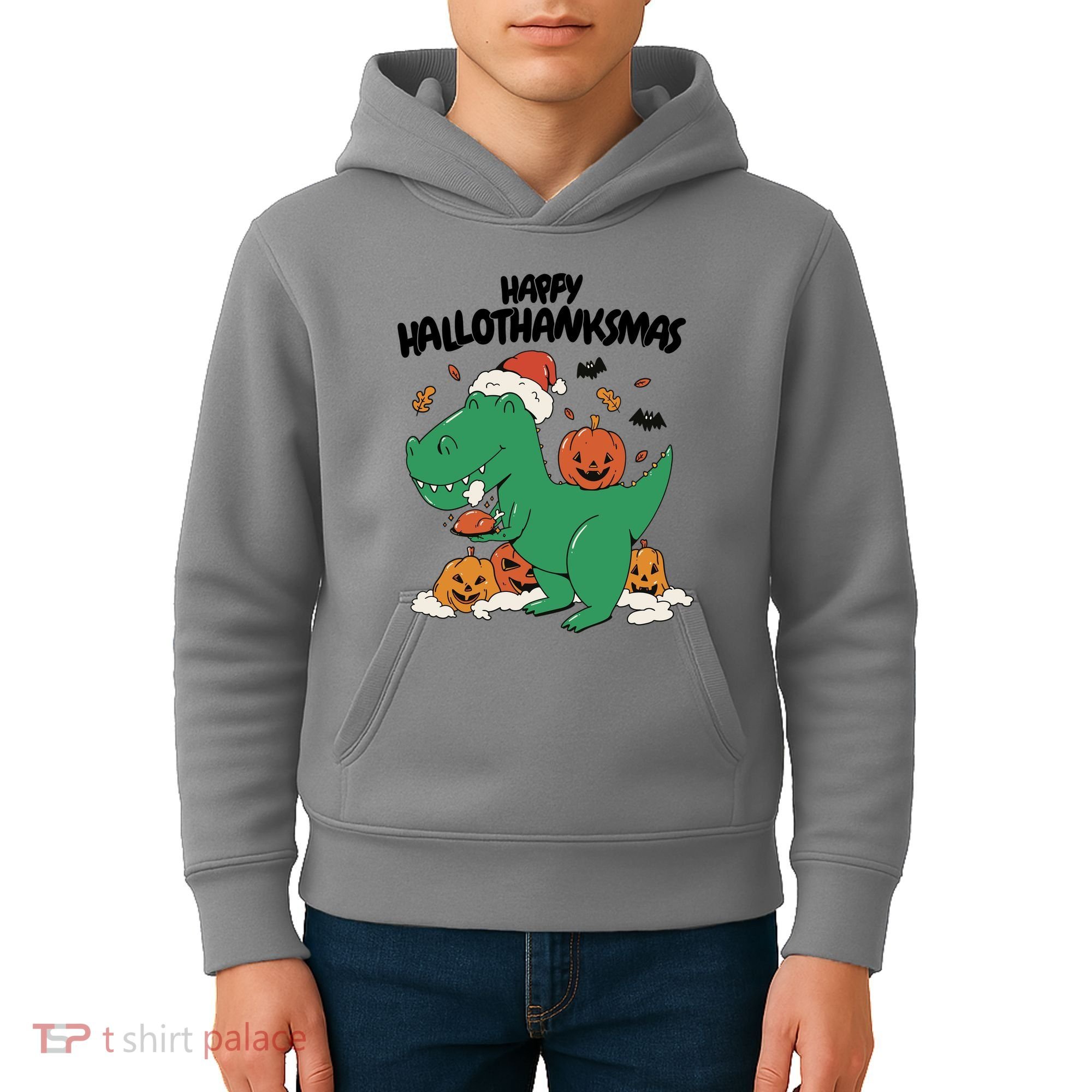 Happy Hallothanksmas Dinosaur Holiday Kids Hoodie