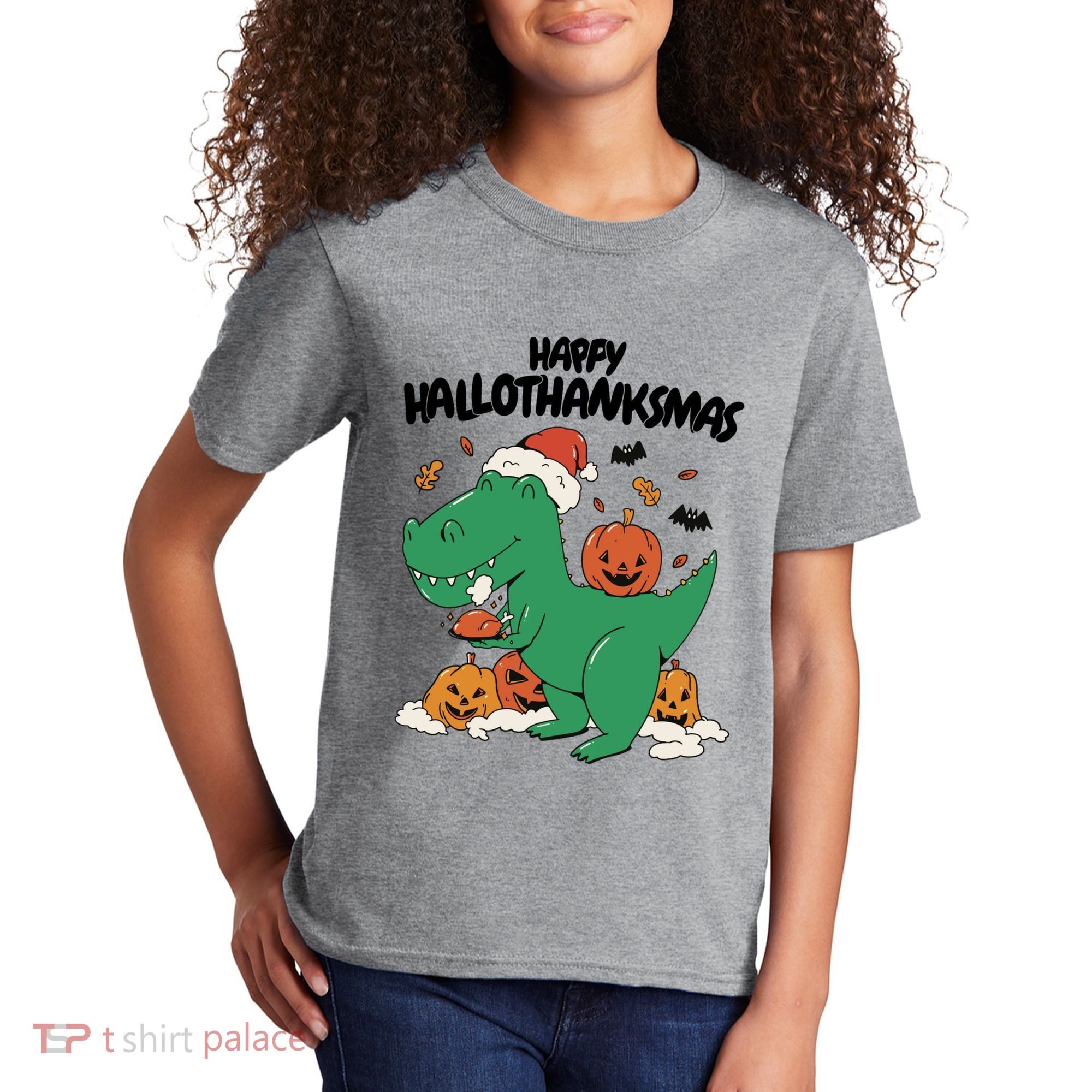 Happy Hallothanksmas Dinosaur Holiday Kids T-Shirt