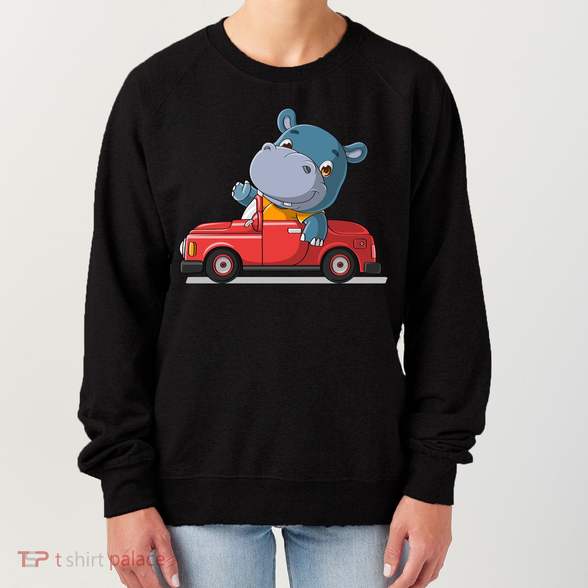 Happy Hippo Drive A Car Women's Sweatshirt