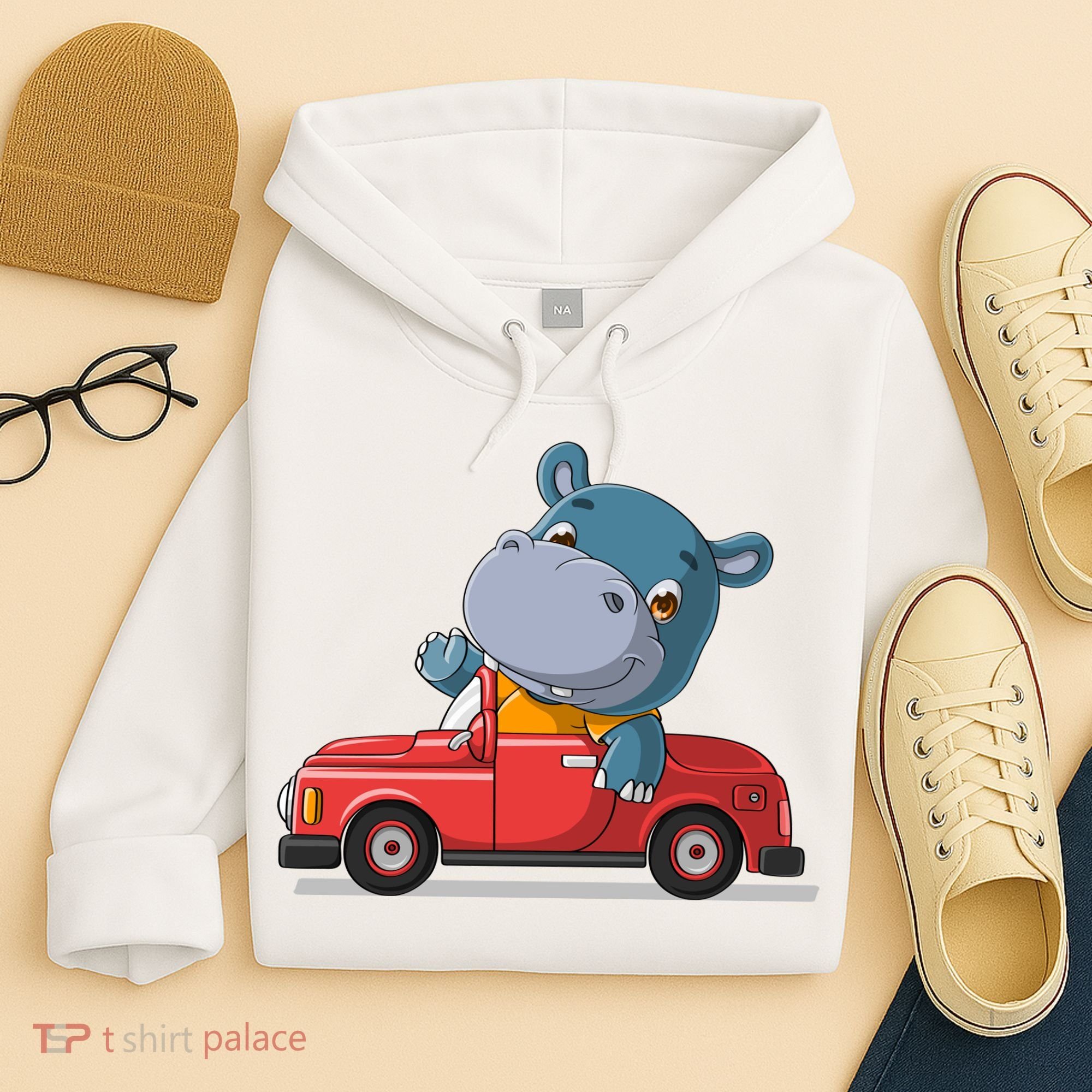 Happy Hippo Drive A Car Hoodie