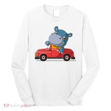 Happy Hippo Drive A Car Long Sleeve Shirt