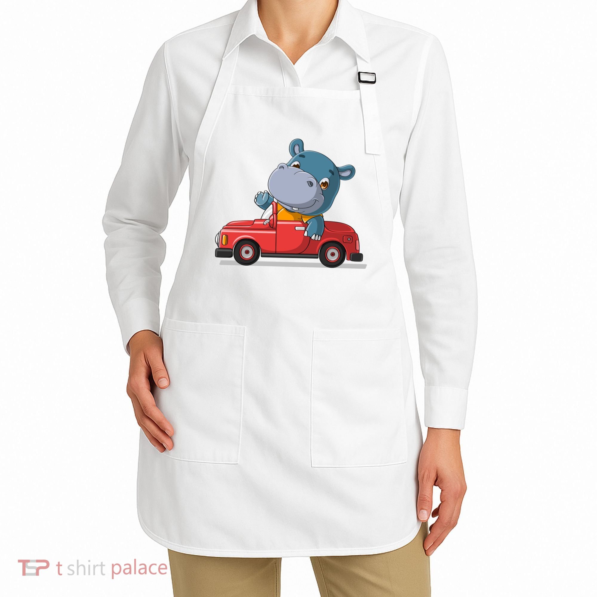 Happy Hippo Drive A Car Apron