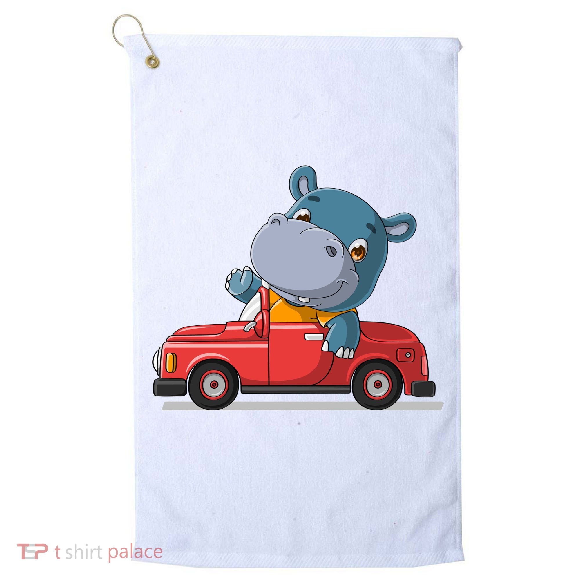 Happy Hippo Drive A Car Golf Towel