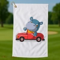 Happy Hippo Drive A Car Golf Towel thumb 1