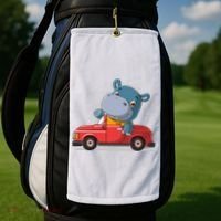Happy Hippo Drive A Car Golf Towel thumb 2