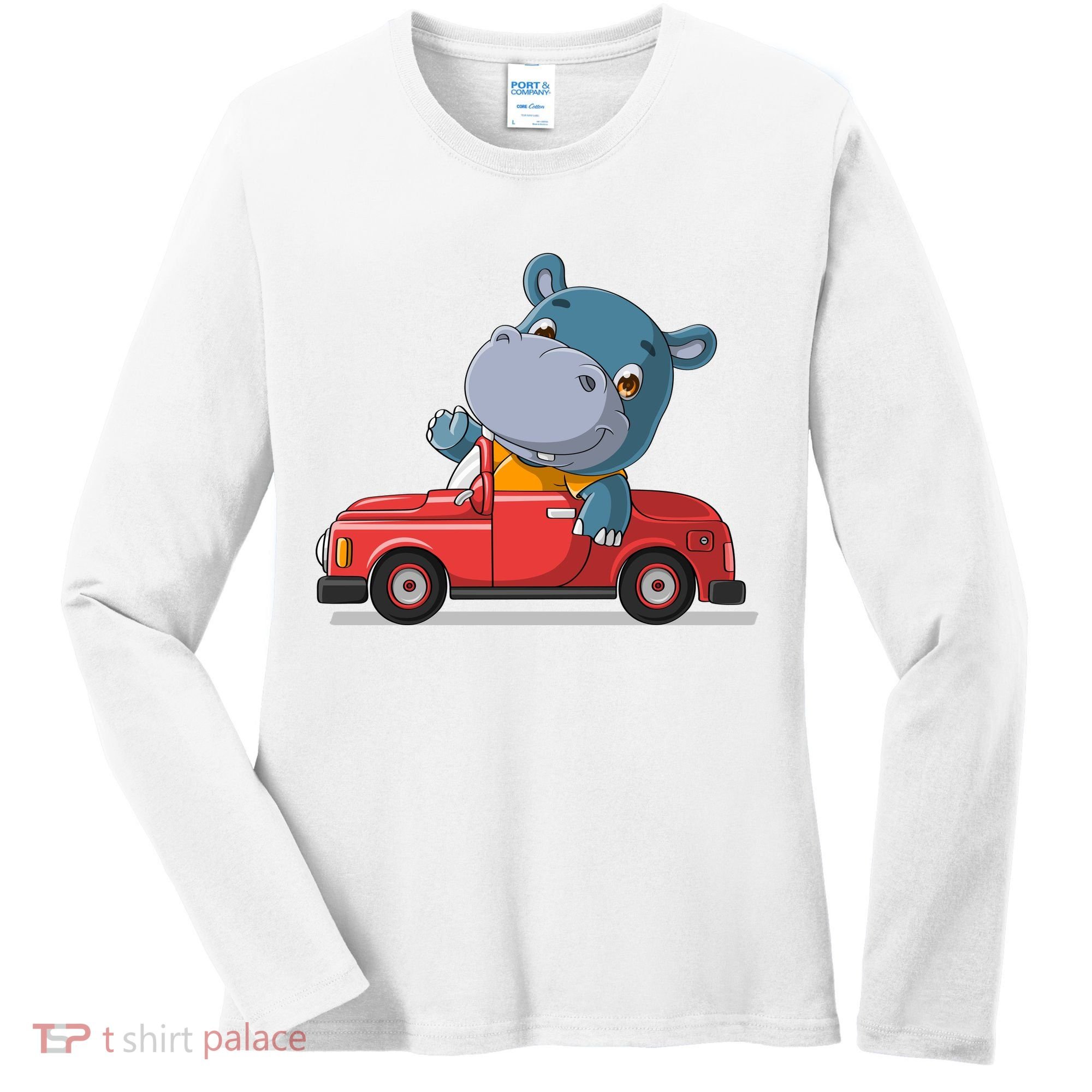 Happy Hippo Drive A Car Women's Long Sleeve Shirt