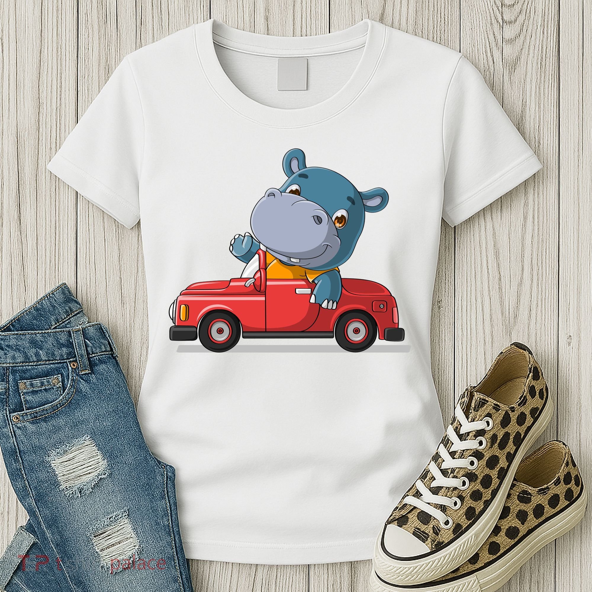 Happy Hippo Drive A Car Women's T-Shirt
