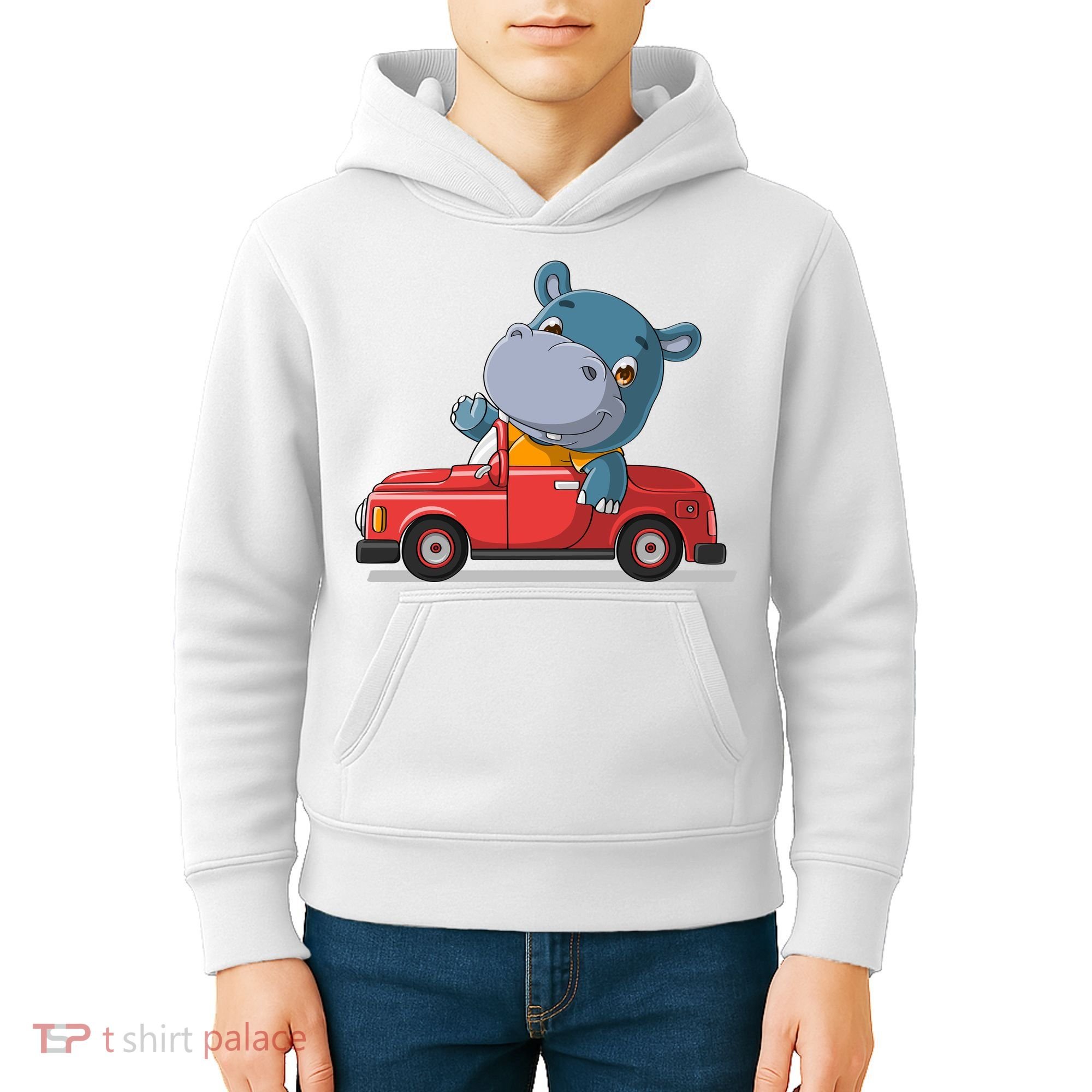 Happy Hippo Drive A Car Kids Hoodie