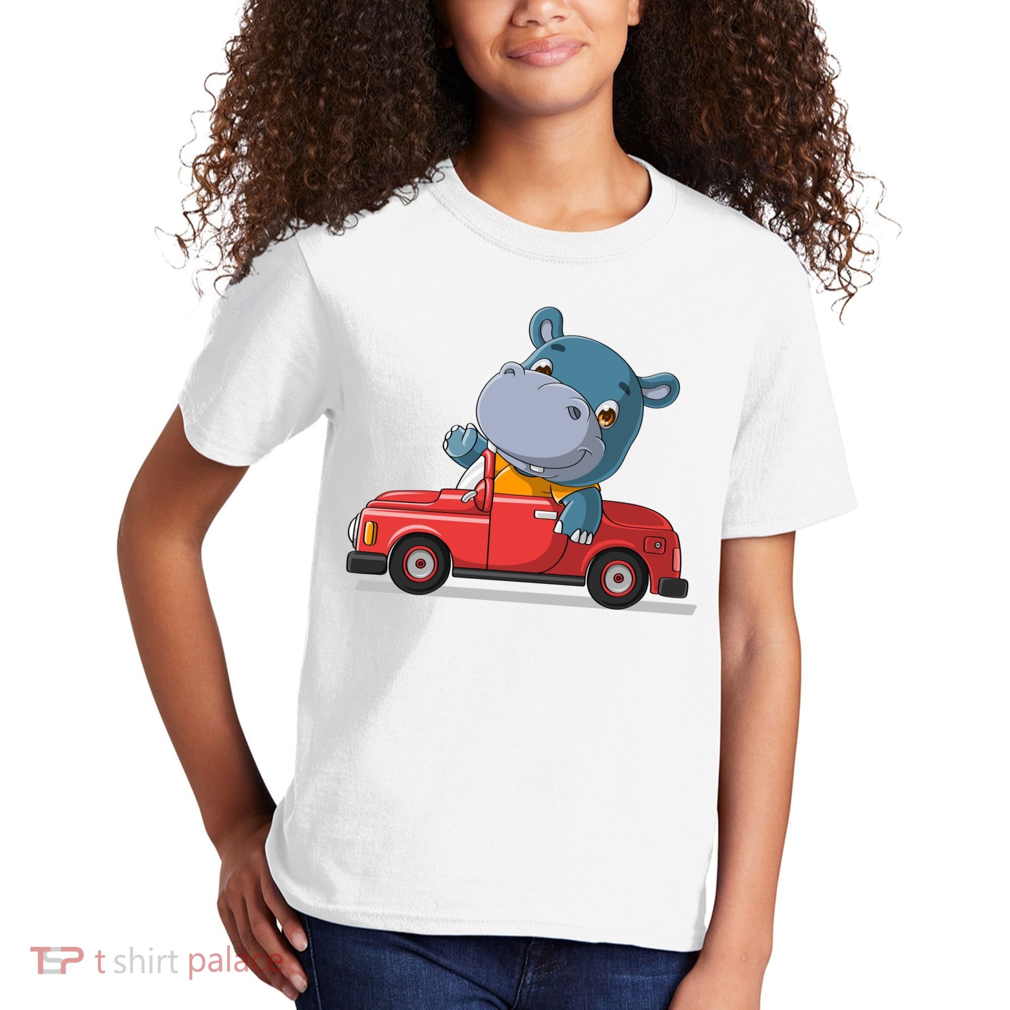 Happy Hippo Drive A Car Kids T-Shirt