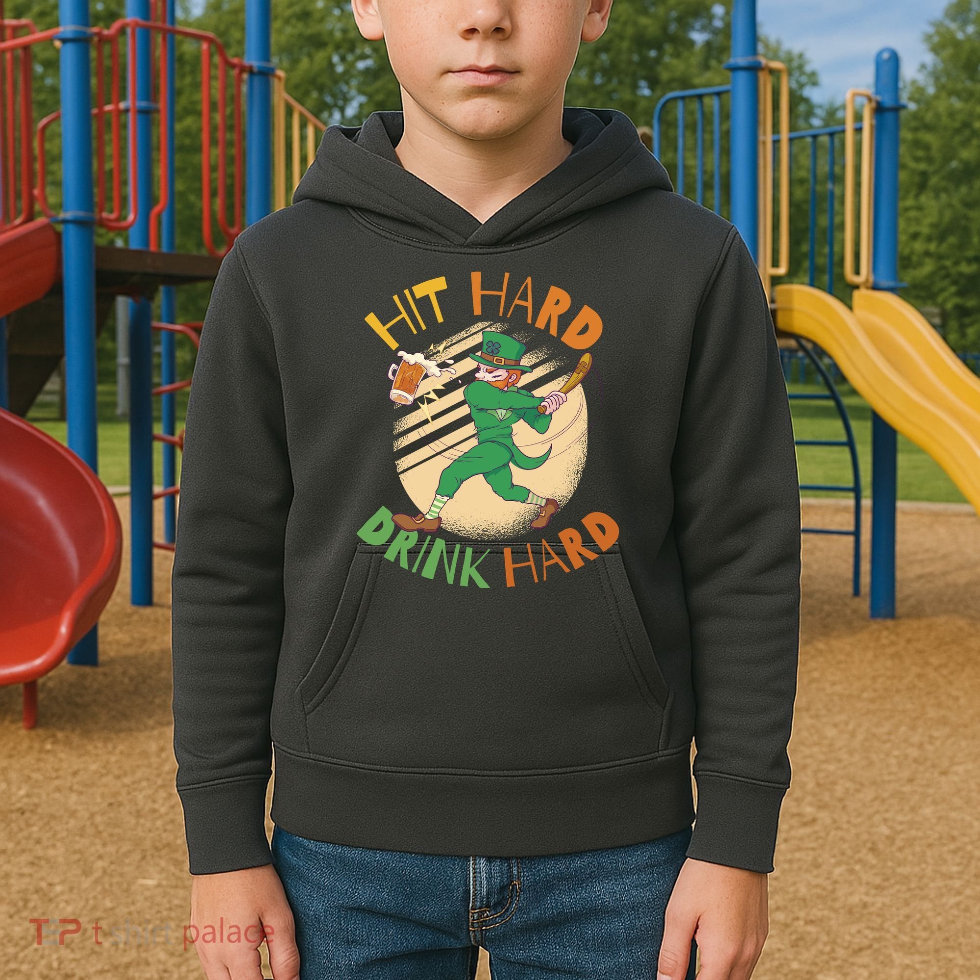 Hit Hard Drink Hard St Patrick's Day Kids Hoodie