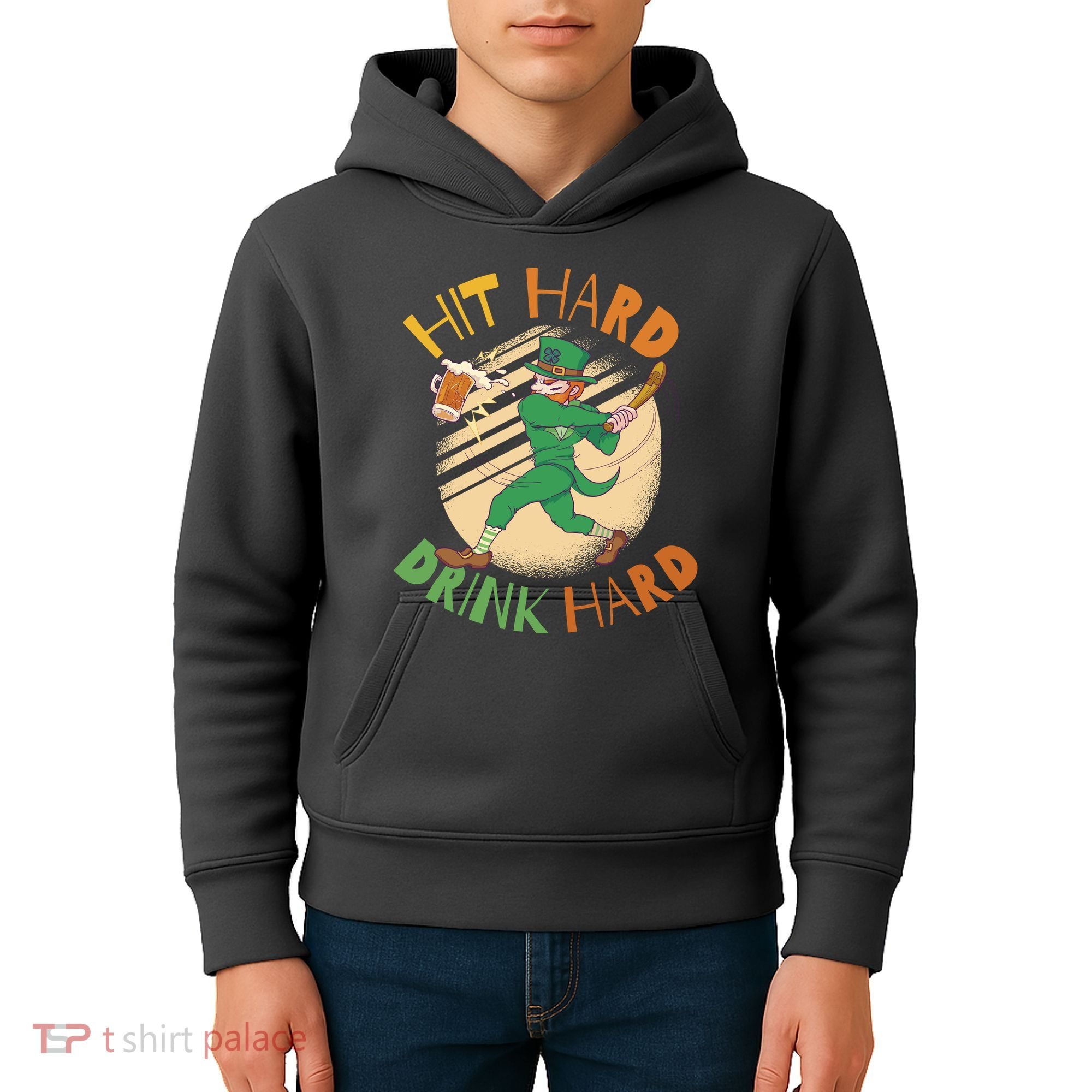 Hit Hard Drink Hard St Patrick's Day Kids Hoodie