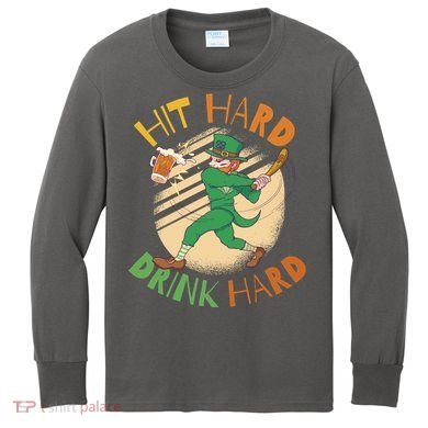 Hit Hard Drink Hard St Patrick's Day Kids Long Sleeve Shirt