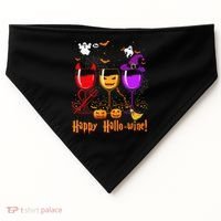 Happy Hallowine Drinking Scary Ghost Boo Pumpkin Halloween USA-Made Doggie Bandana thumb 0
