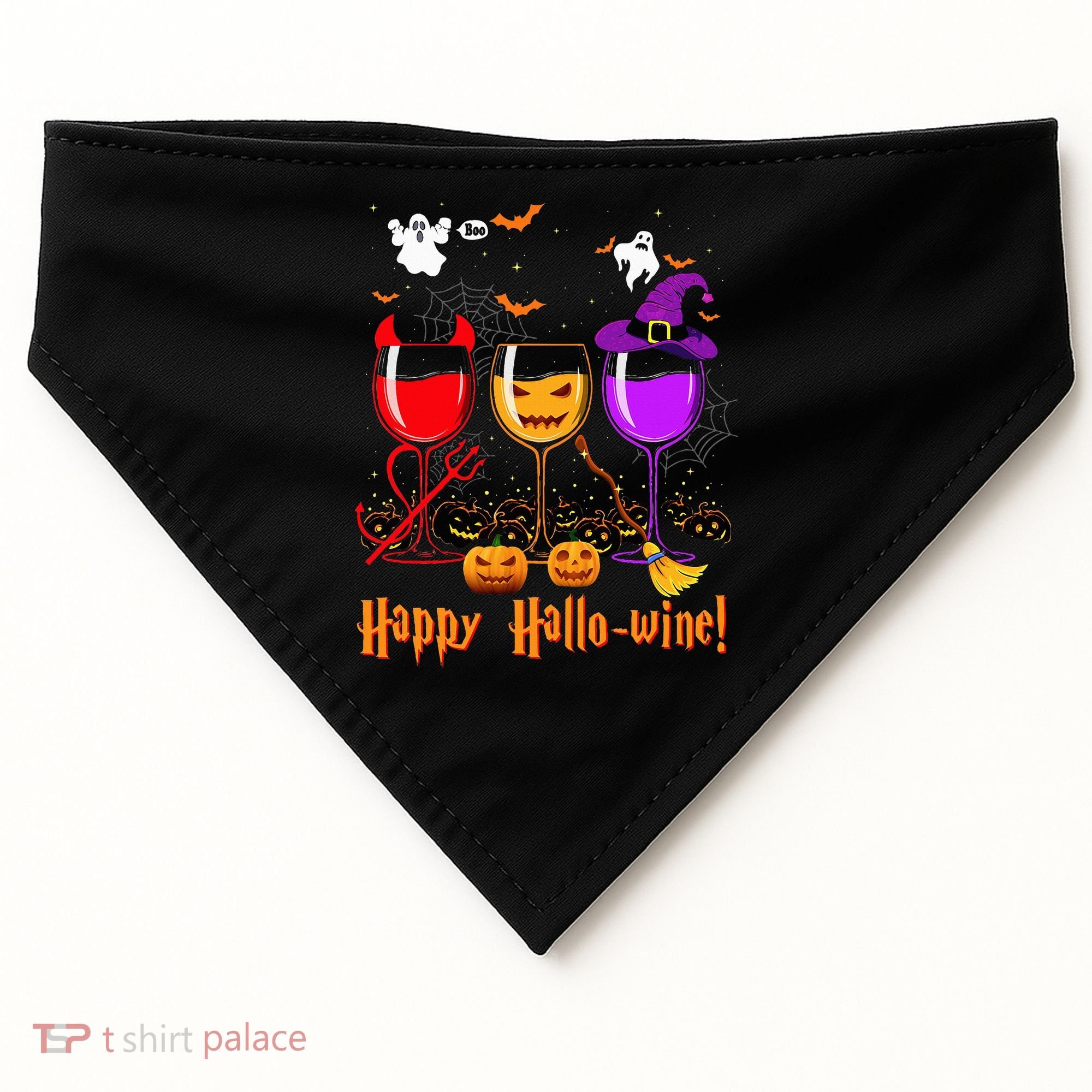 Happy Hallowine Drinking Scary Ghost Boo Pumpkin Halloween USA-Made Doggie Bandana