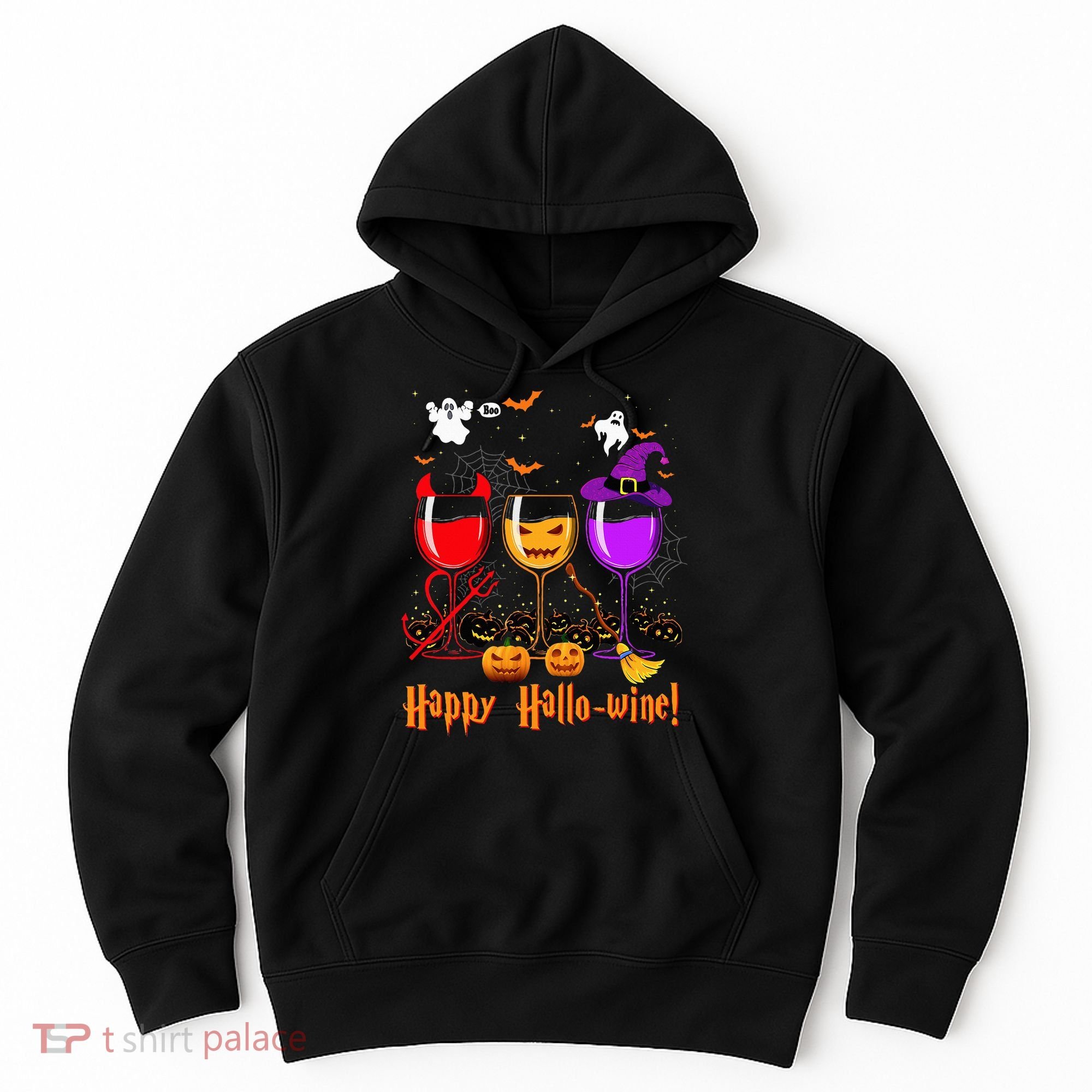 Happy Hallowine Drinking Scary Ghost Boo Pumpkin Halloween Hoodie