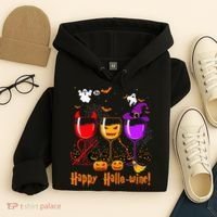 Happy Hallowine Drinking Scary Ghost Boo Pumpkin Halloween Hoodie thumb 4