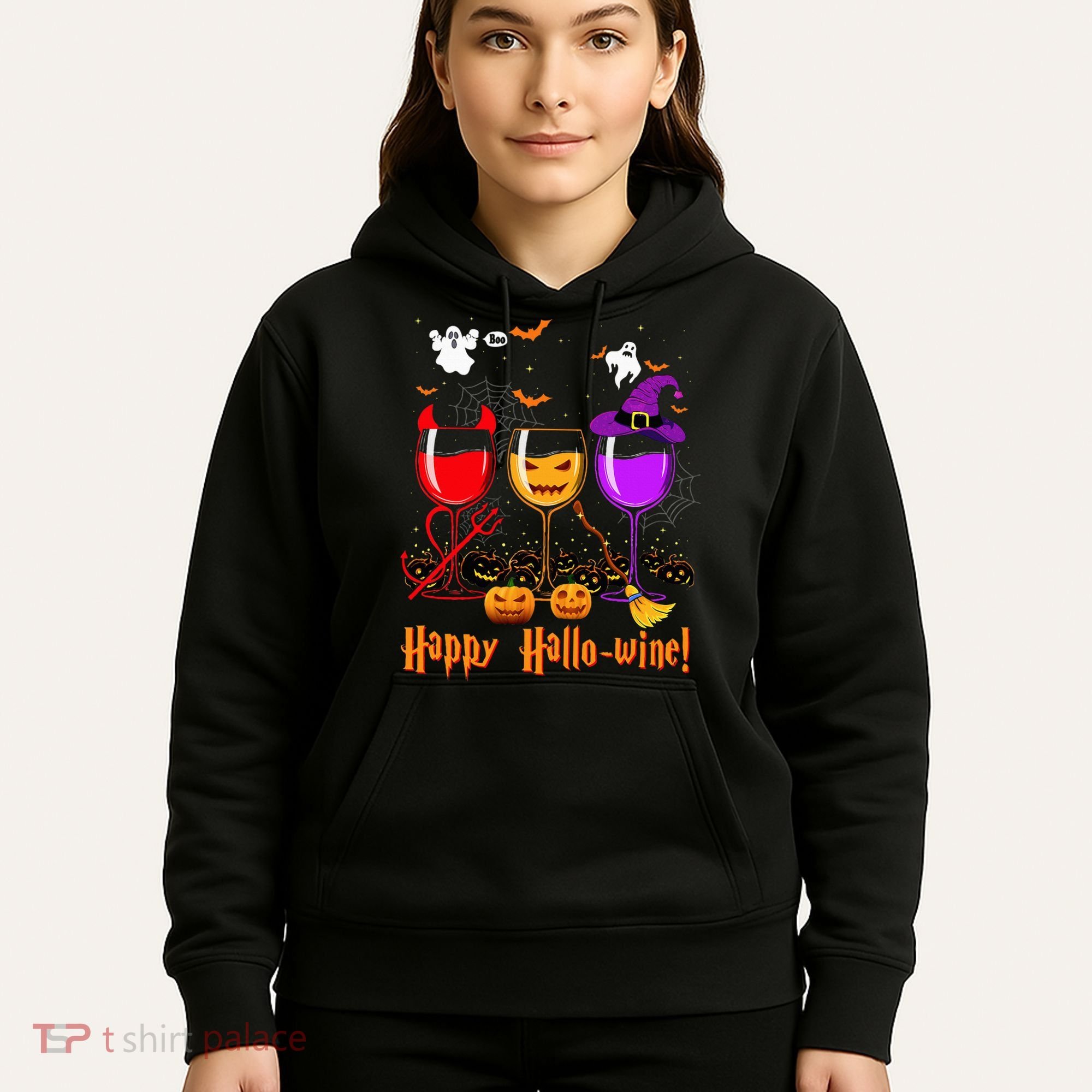 Happy Hallowine Drinking Scary Ghost Boo Pumpkin Halloween Hoodie
