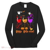 Happy Hallowine Drinking Scary Ghost Boo Pumpkin Halloween Long Sleeve Shirt thumb 0