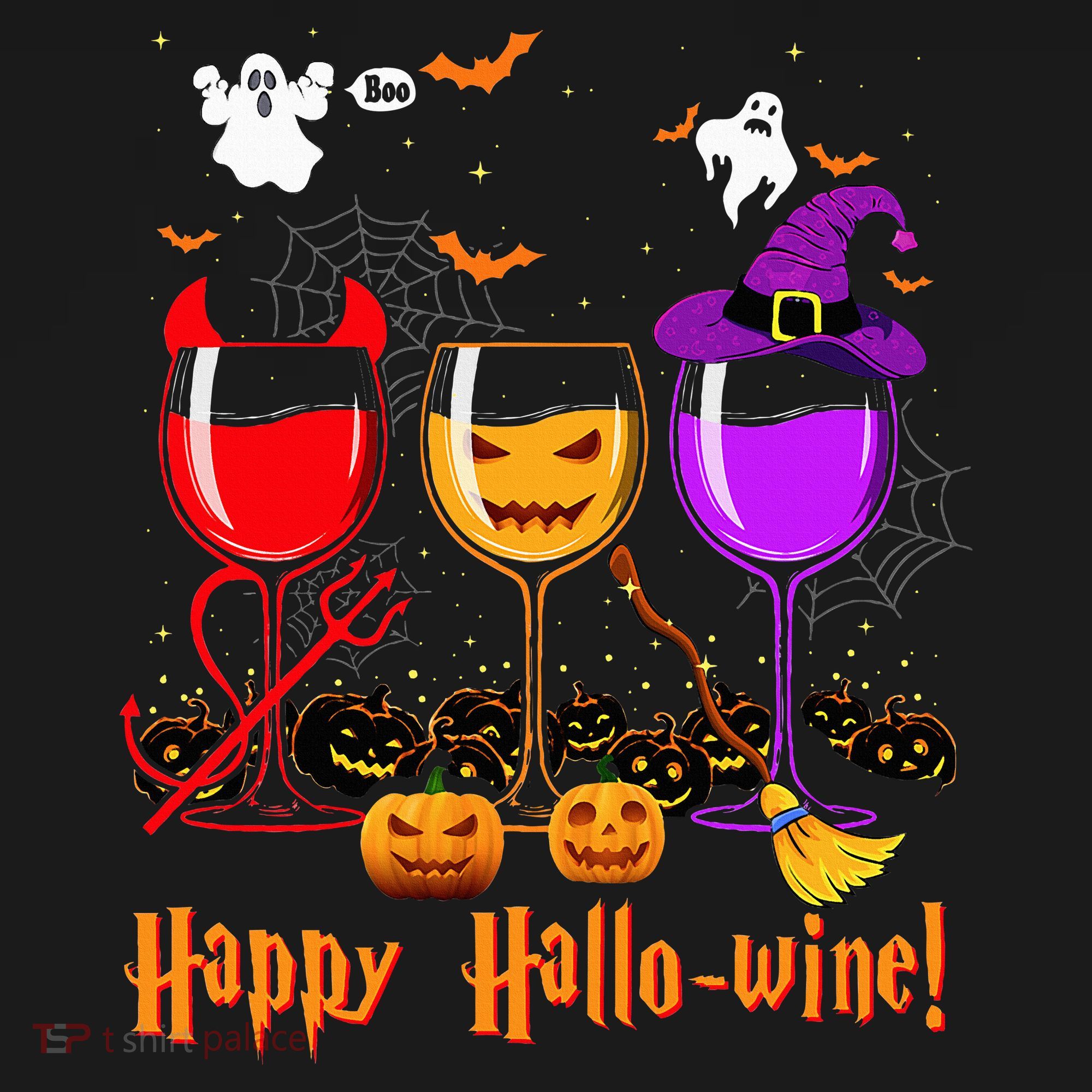 Happy Hallowine Drinking Scary Ghost Boo Pumpkin Halloween Long Sleeve Shirt