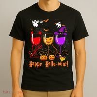 Happy Hallowine Drinking Scary Ghost Boo Pumpkin Halloween T-Shirt thumb 3