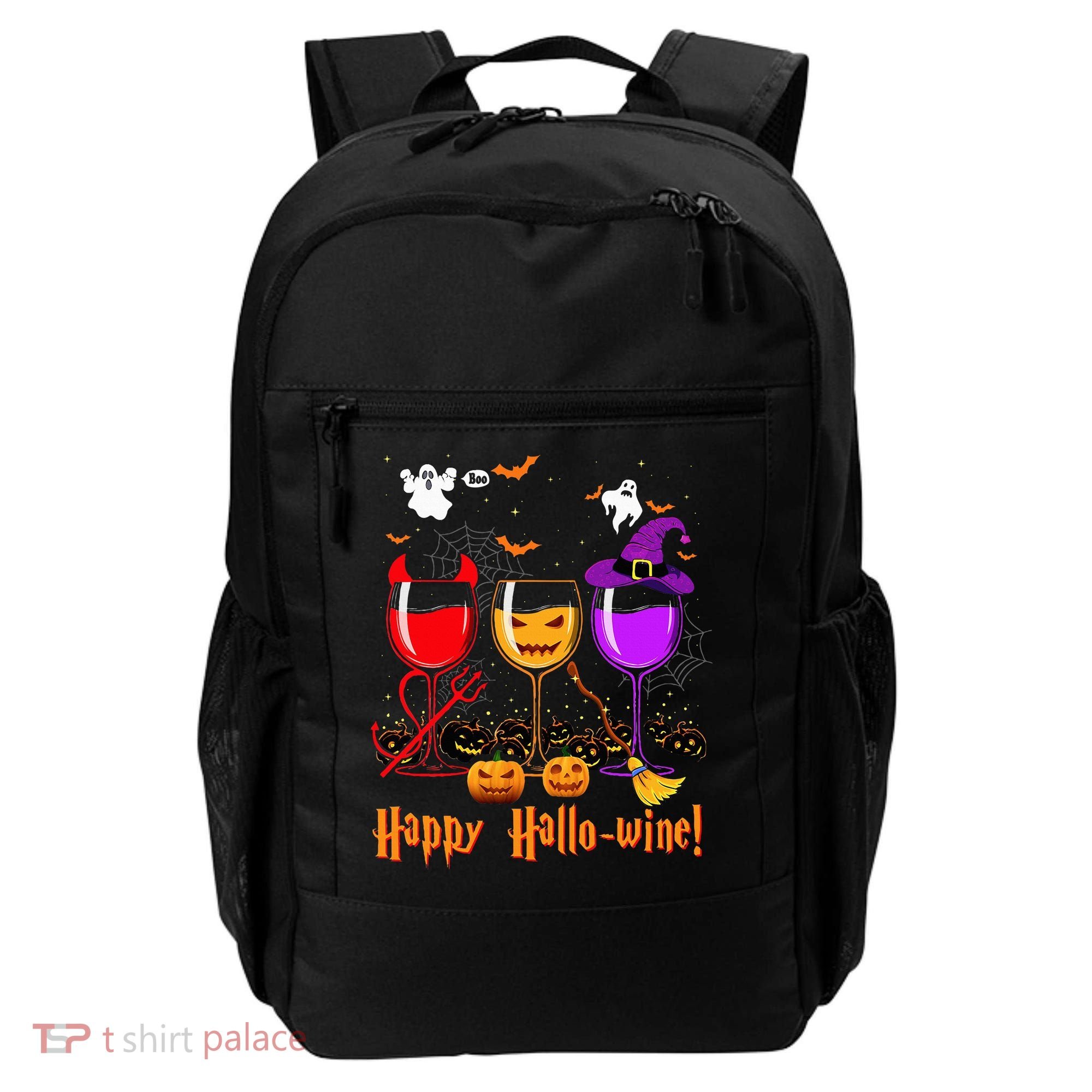 Happy Hallowine Drinking Scary Ghost Boo Pumpkin Halloween Backpack