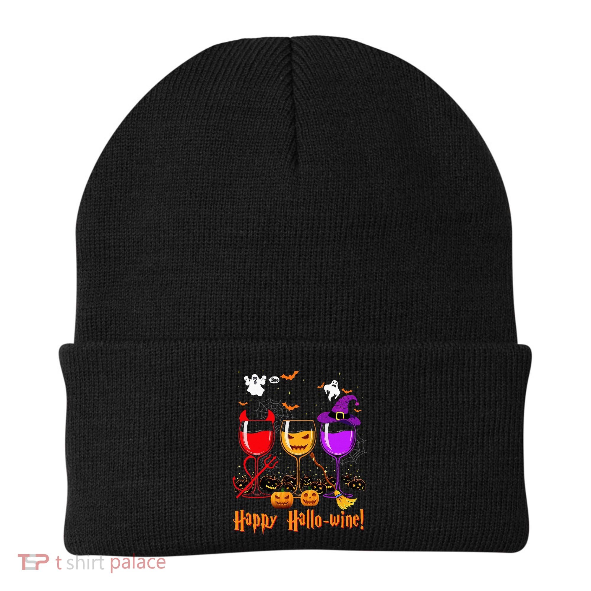 Happy Hallowine Drinking Scary Ghost Boo Pumpkin Halloween Beanie