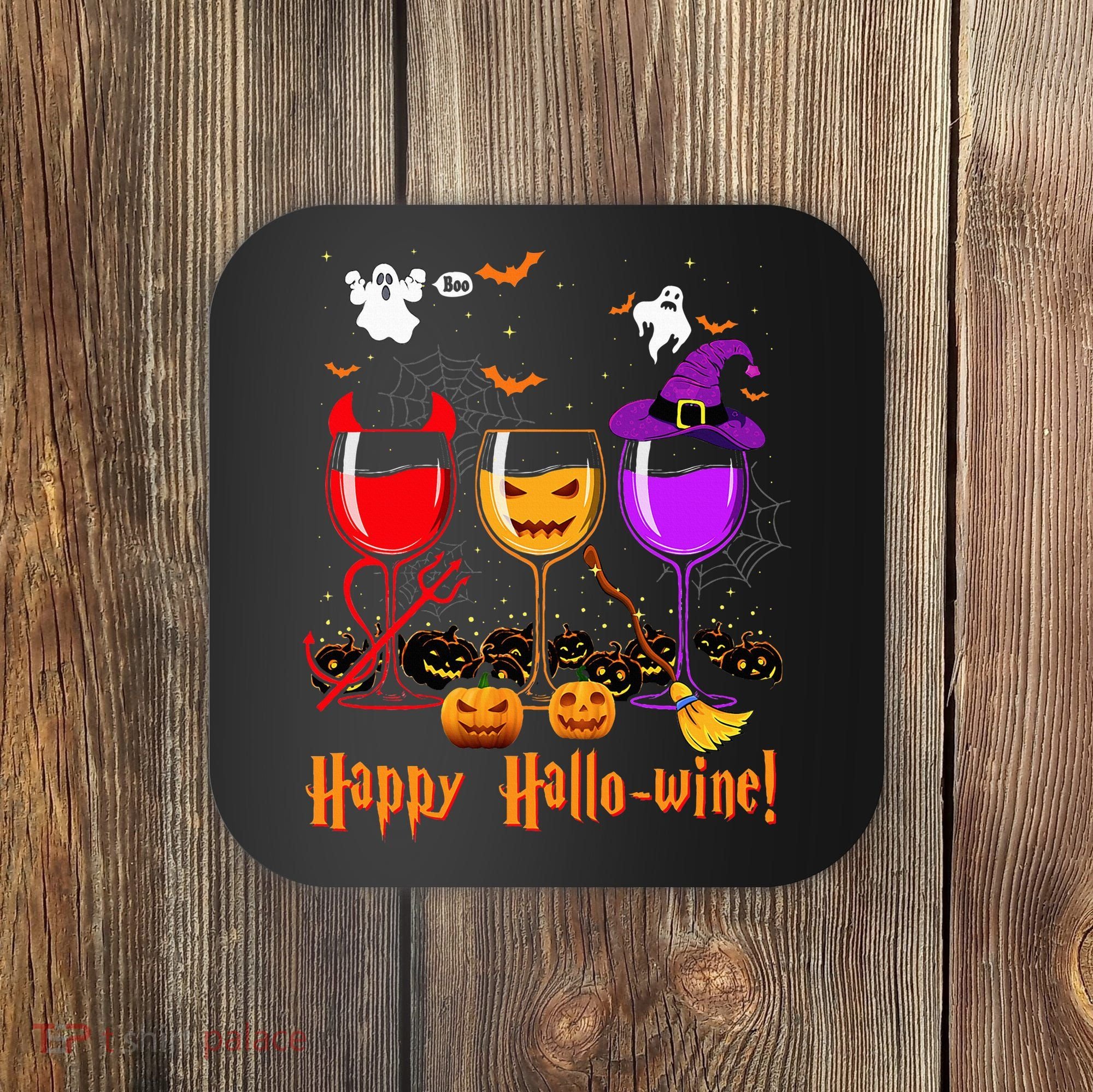 Happy Hallowine Drinking Scary Ghost Boo Pumpkin Halloween Coaster