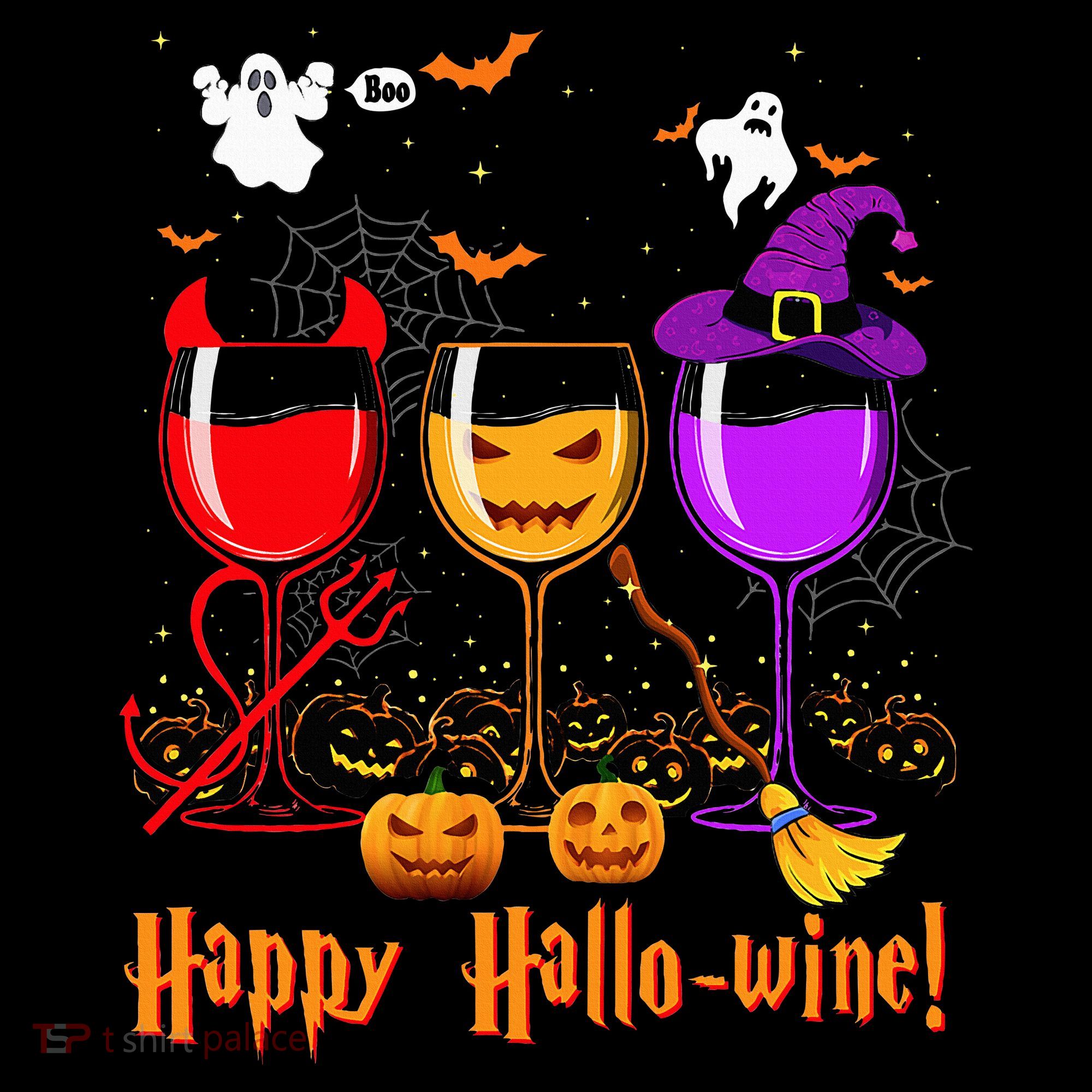 Happy Hallowine Drinking Scary Ghost Boo Pumpkin Halloween Women's Hoodie